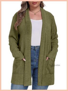 Plus Size Loose Fit Cardigan with Pockets Long Sleeve Sweater